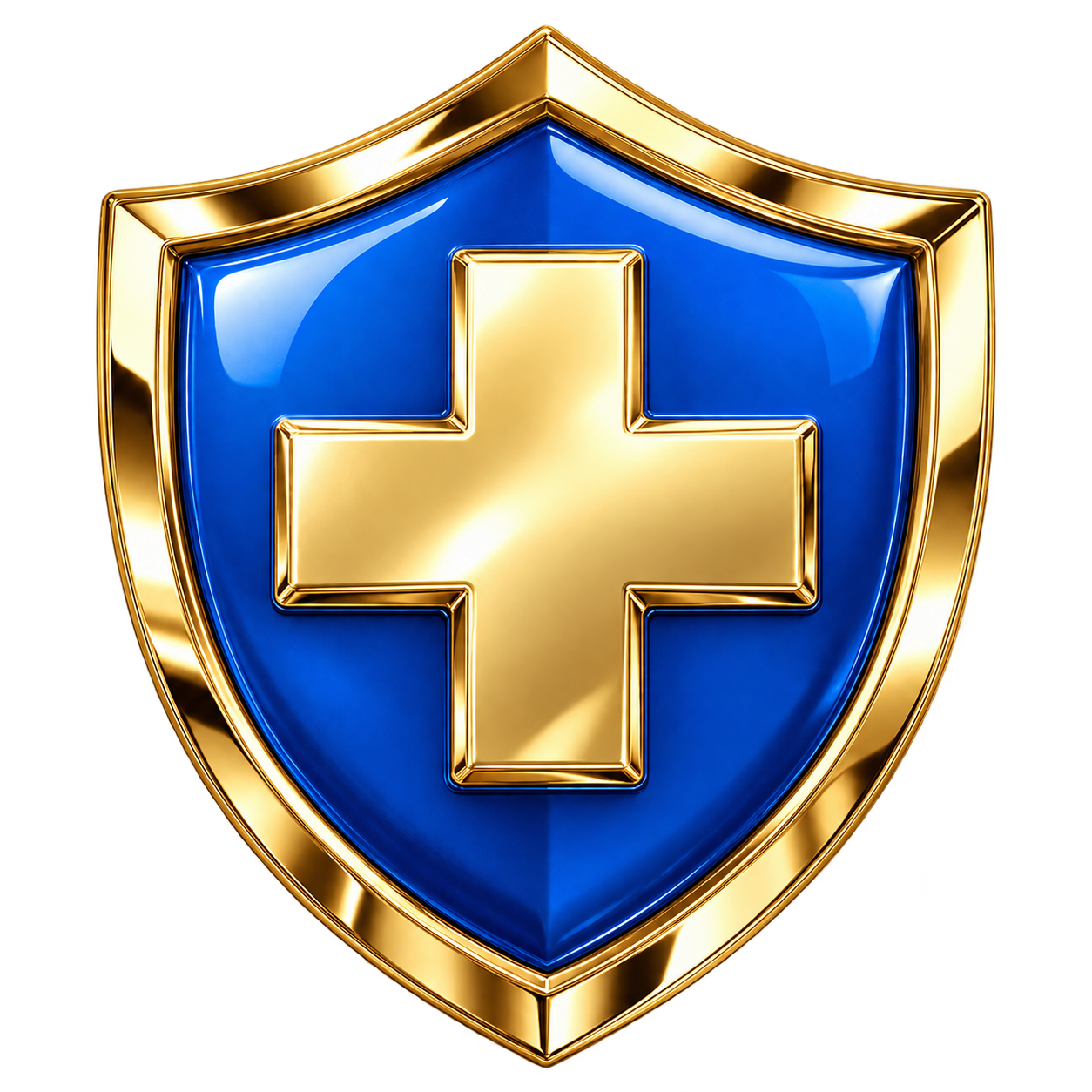 Polished gold Safety Badge with a blue shield and gold medical cross